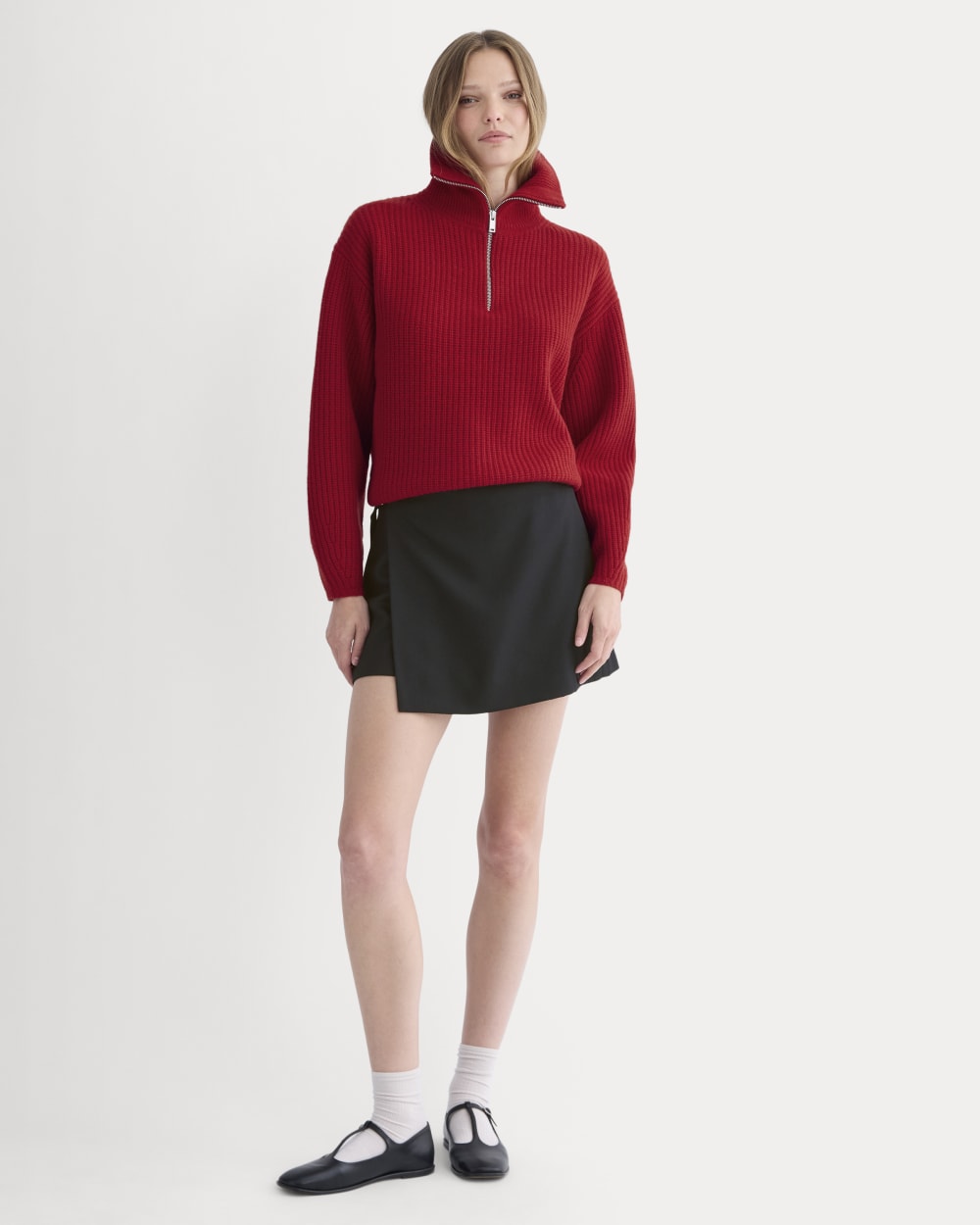 The Half-Zip Sweater in Luxe Merino | Berry Red
