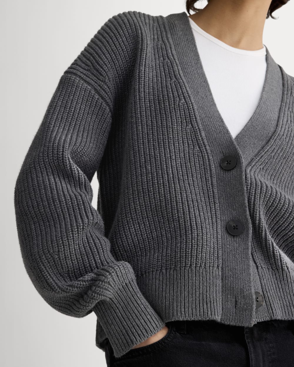 The Boxy Cardigan in Everyday Cotton | Heathered Charcoal