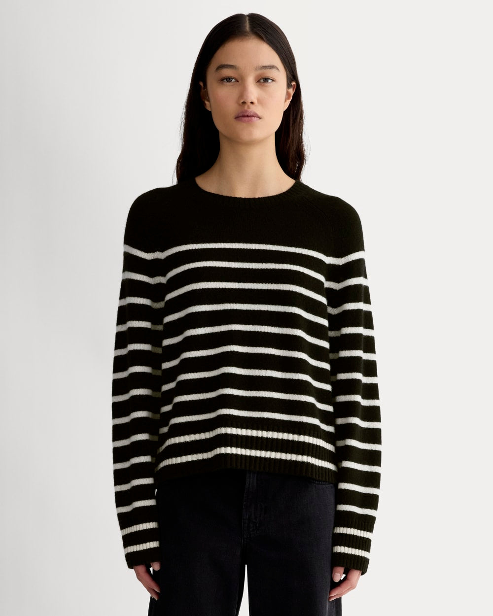 The Boxy Crew in Cashmere | Black / Bone