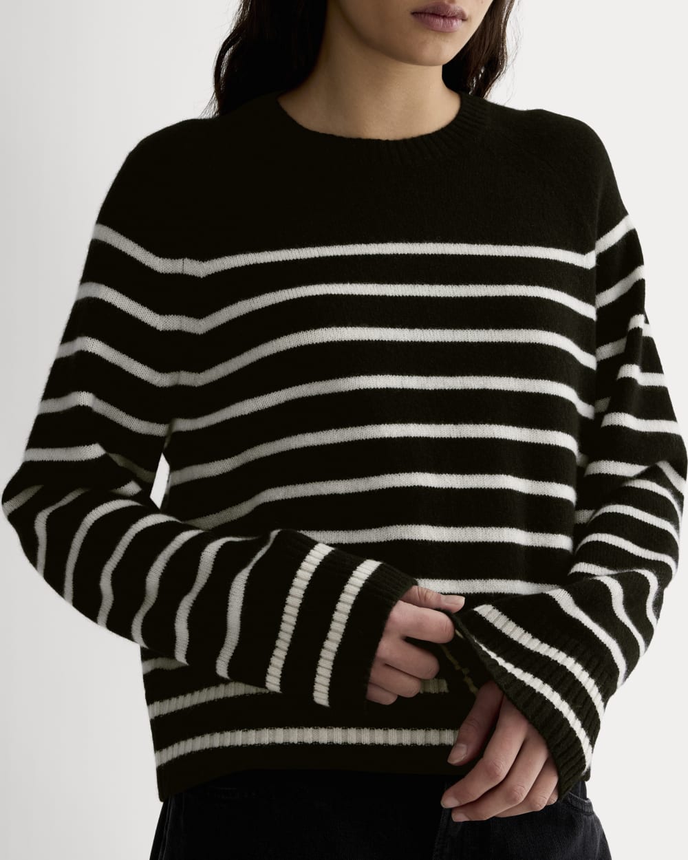 The Boxy Crew in Cashmere | Black / Bone