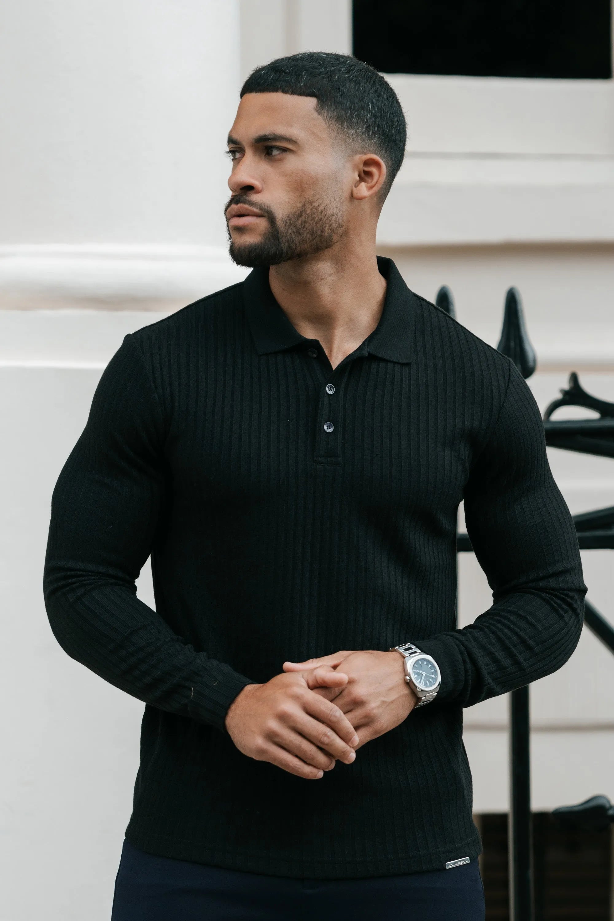 ZARVI RIBBED LONGSLEEVE POLO