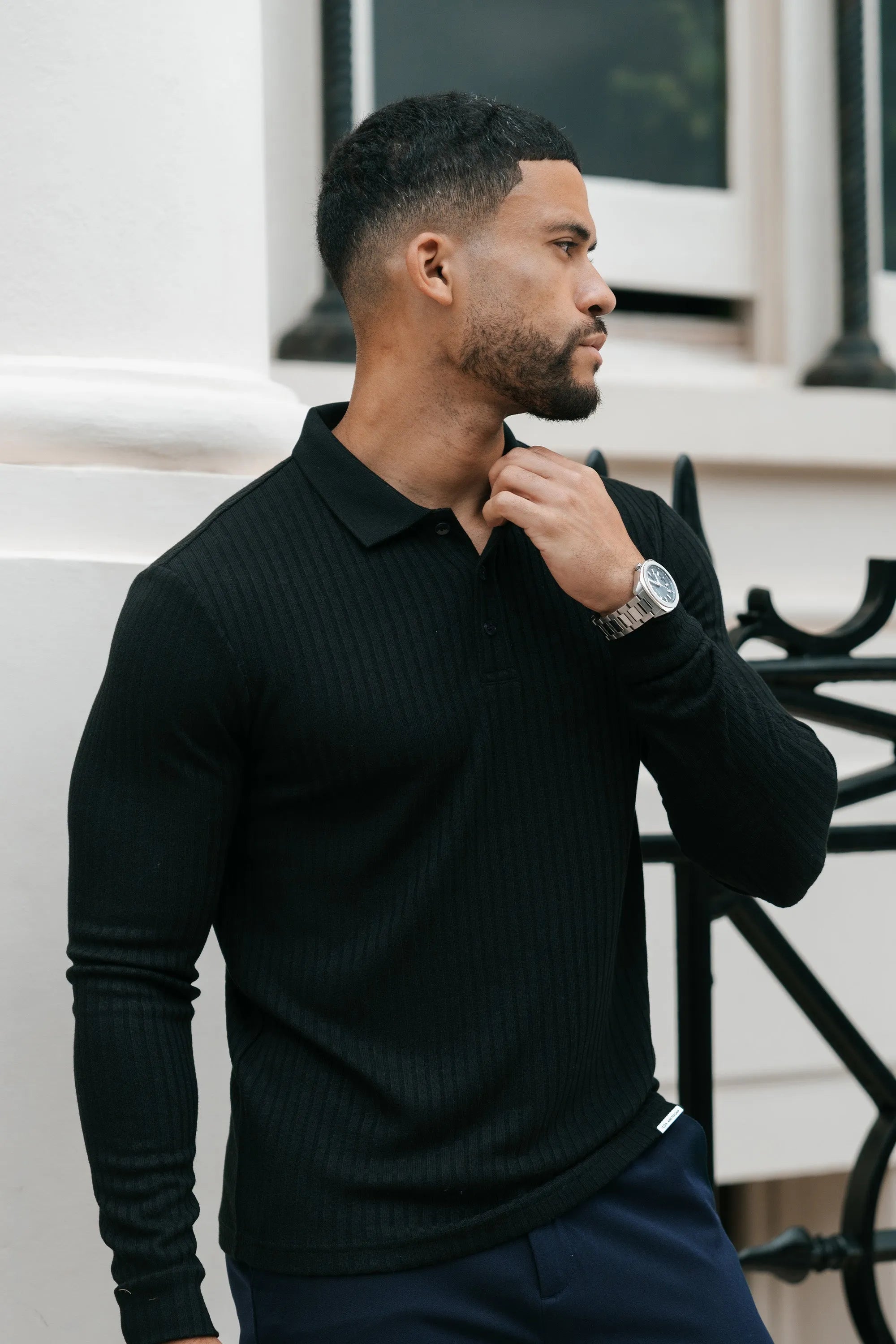 ZARVI RIBBED LONGSLEEVE POLO
