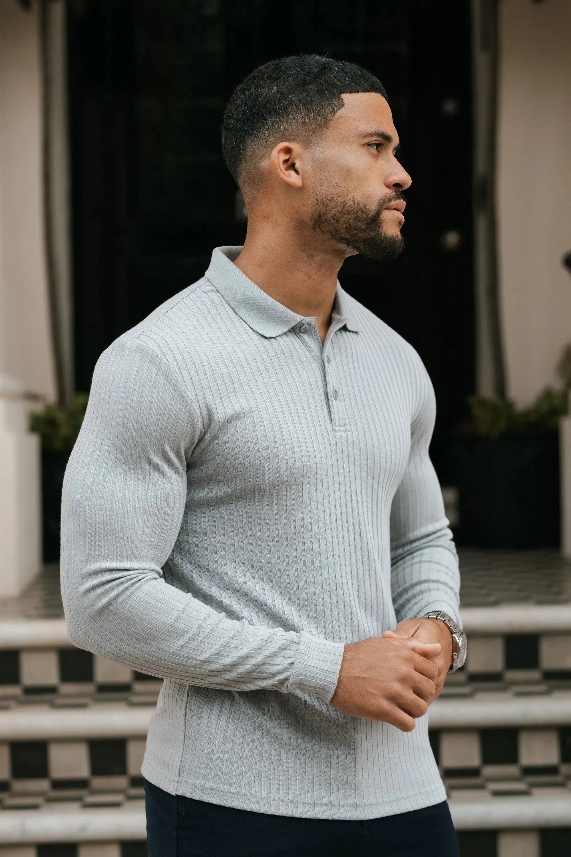 ZARVI RIBBED LONGSLEEVE POLO