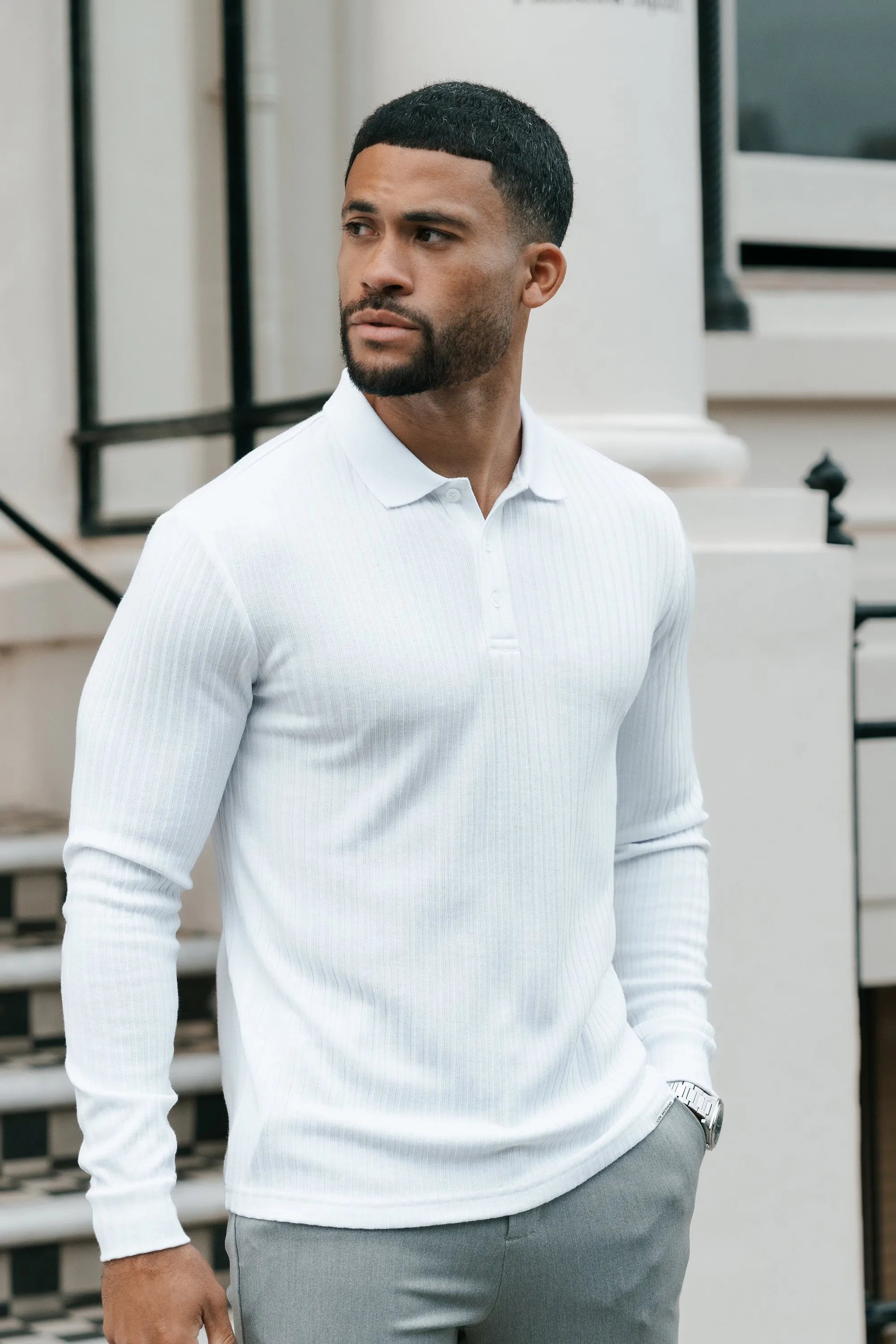ZARVI RIBBED LONGSLEEVE POLO
