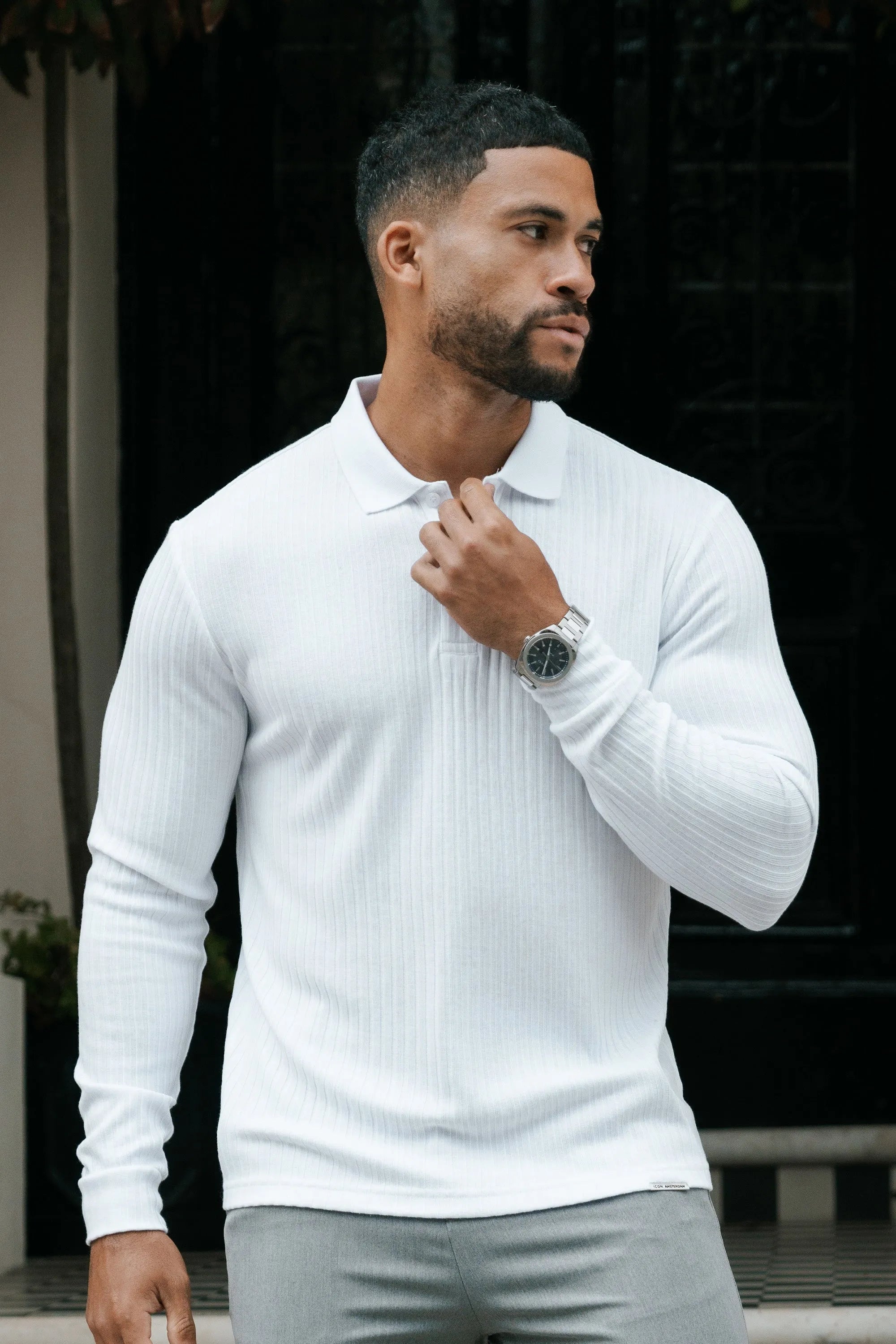 ZARVI RIBBED LONGSLEEVE POLO
