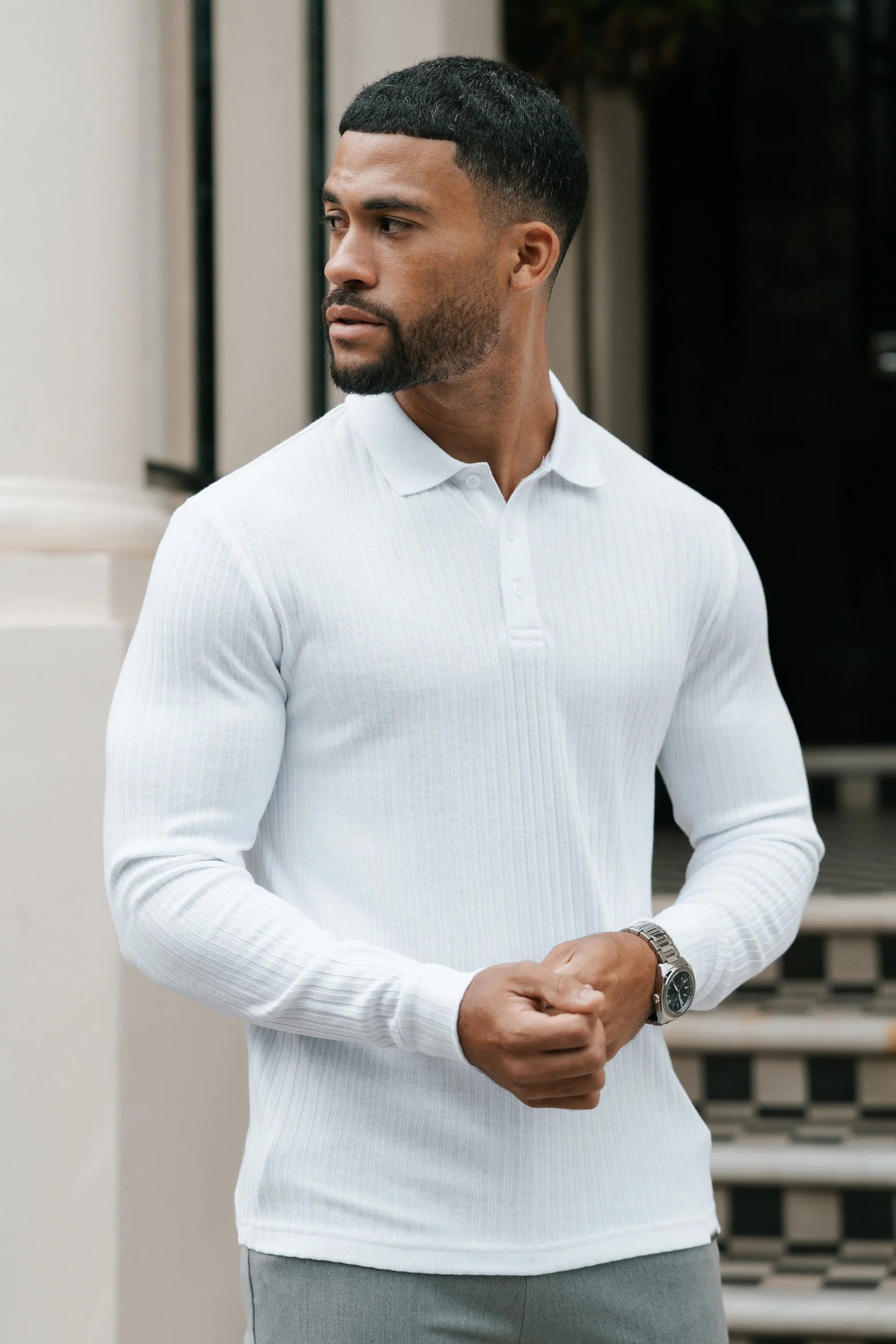 ZARVI RIBBED LONGSLEEVE POLO