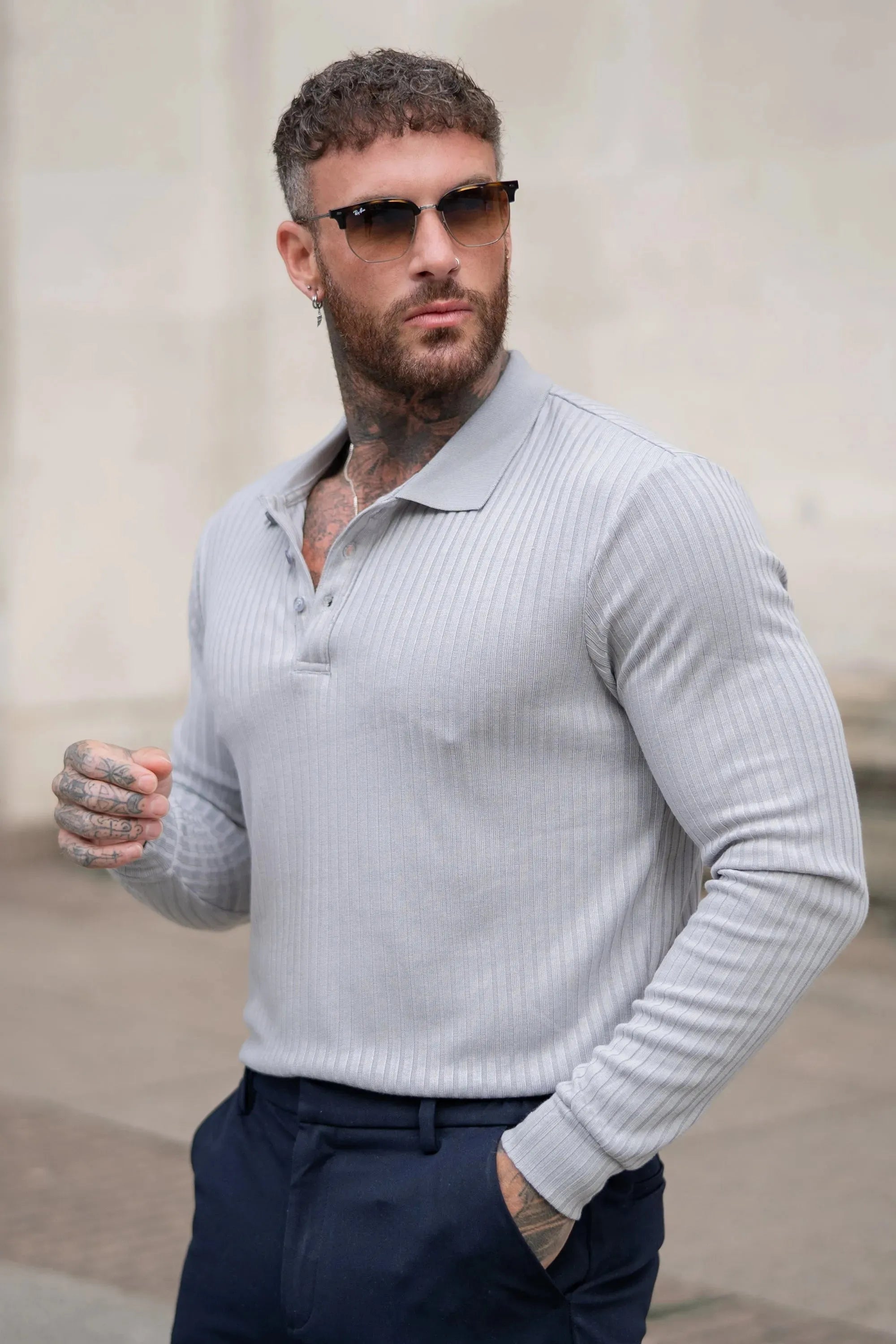 ZARVI RIBBED LONGSLEEVE POLO
