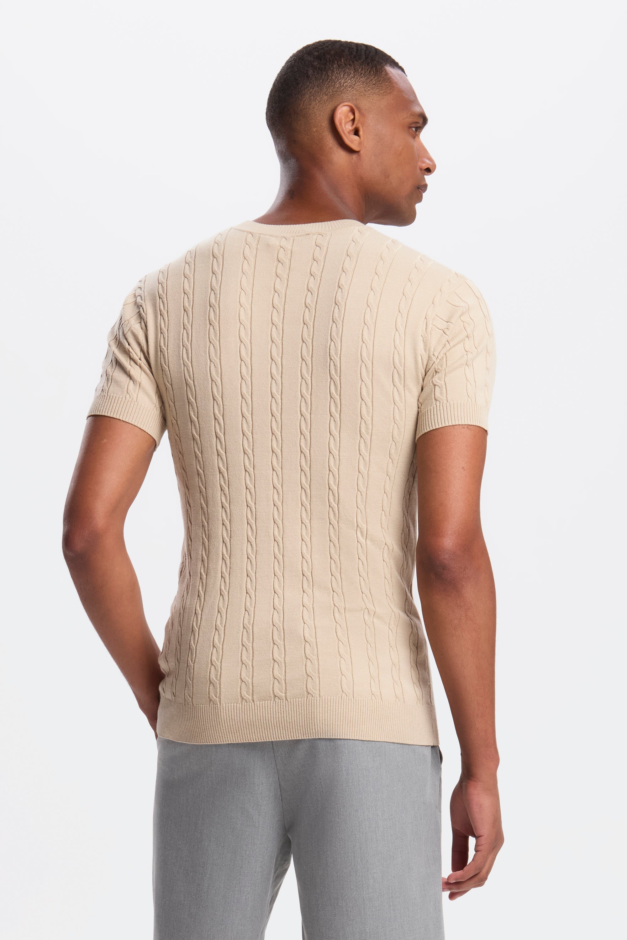 THE CABLE SHORT SLEEVE T-SHIRT - Mid Taupe