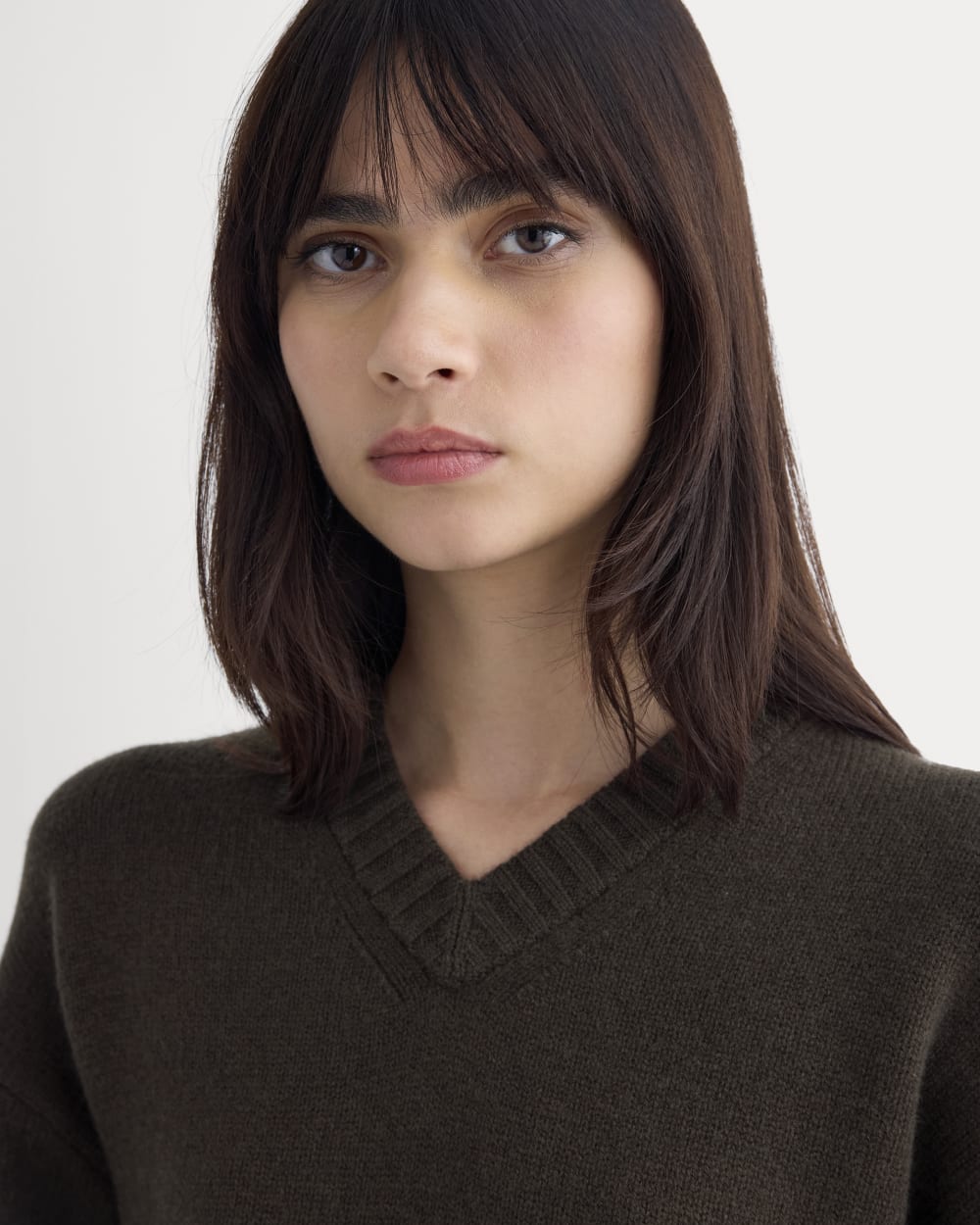 V-Neck Sweater in Extrafine Luxe Merino | Coffee Bean