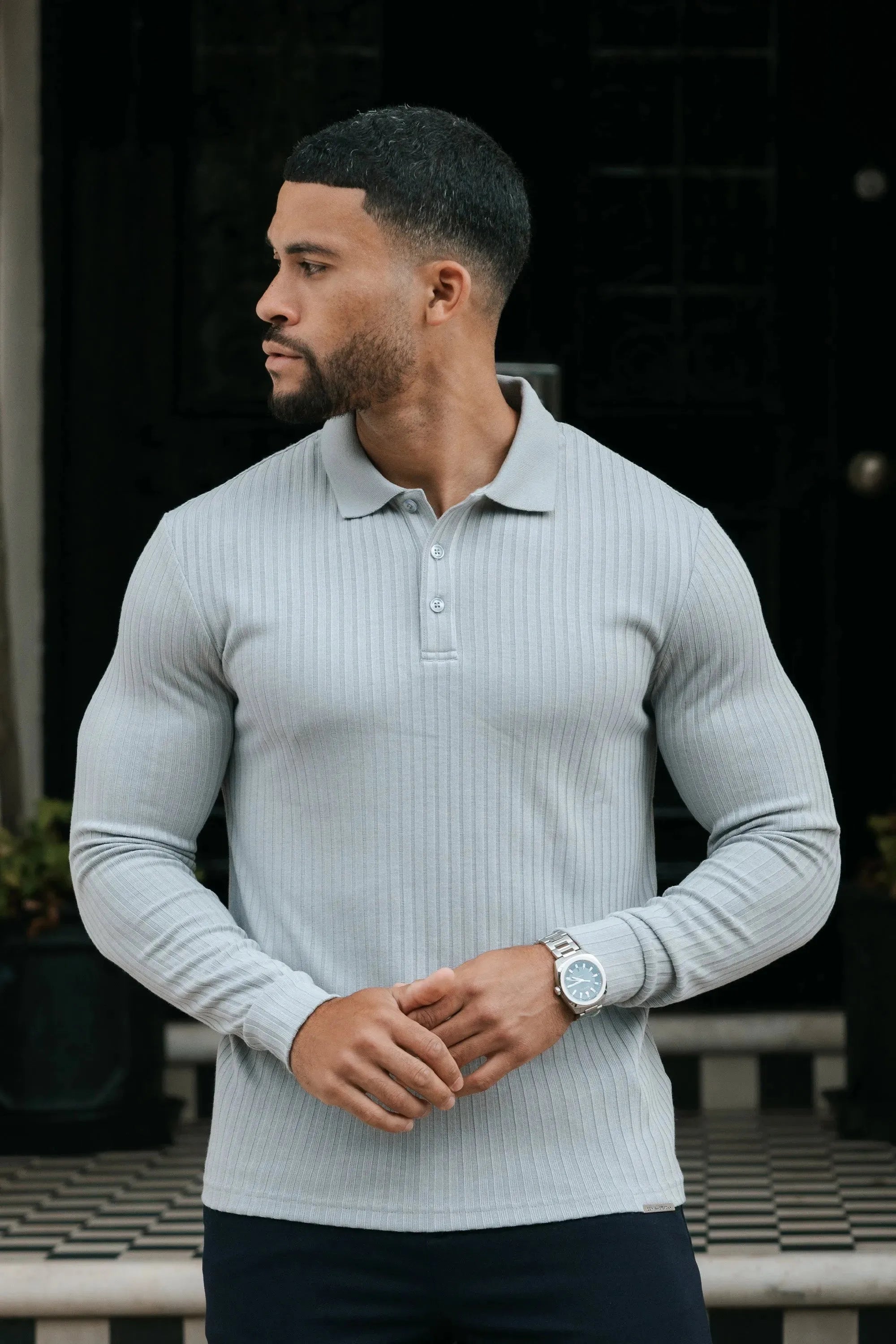 ZARVI RIBBED LONGSLEEVE POLO