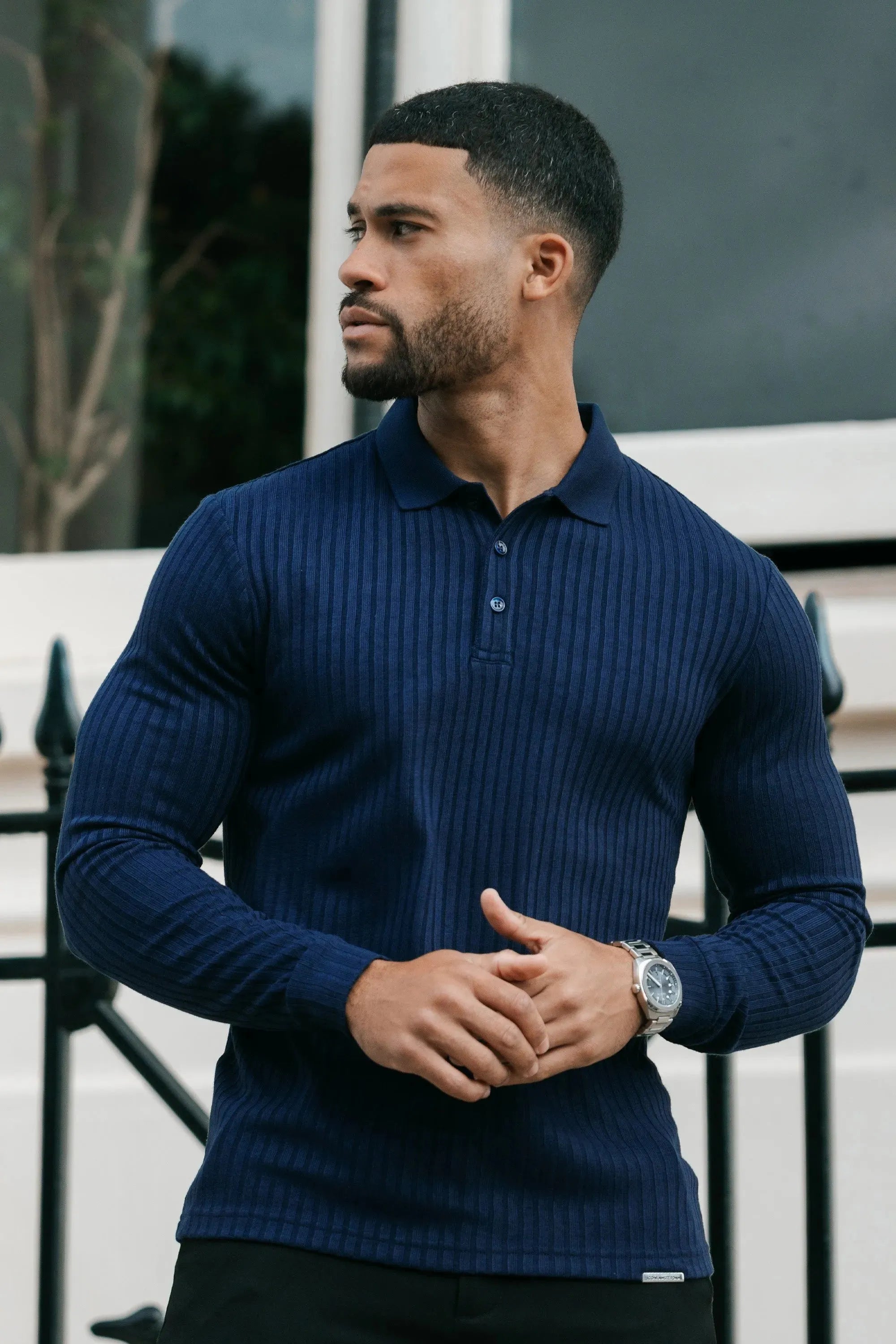 ZARVI RIBBED LONGSLEEVE POLO
