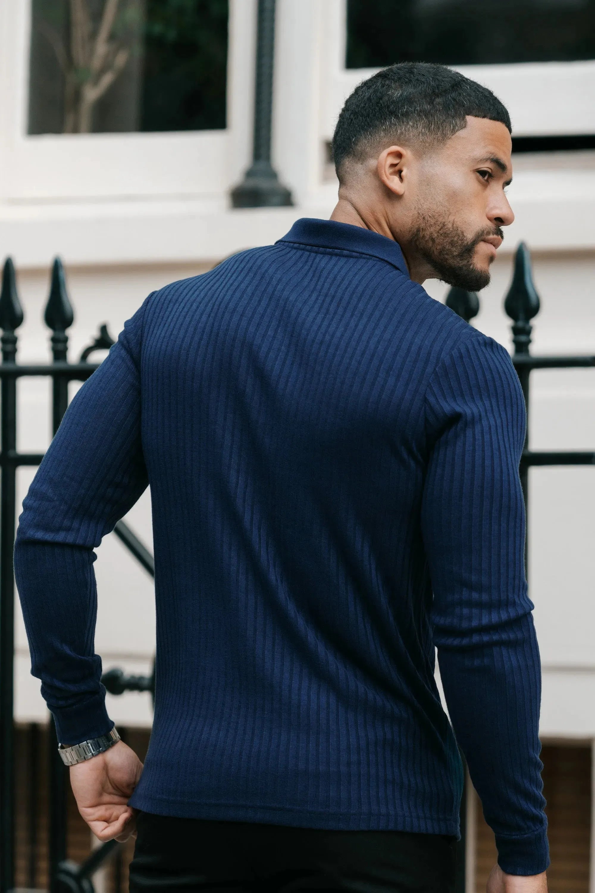 ZARVI RIBBED LONGSLEEVE POLO