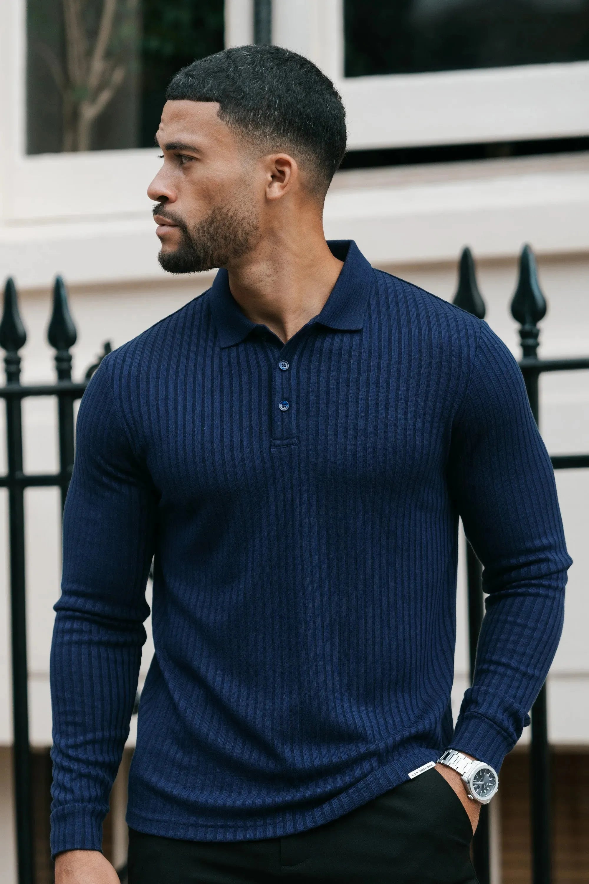 ZARVI RIBBED LONGSLEEVE POLO