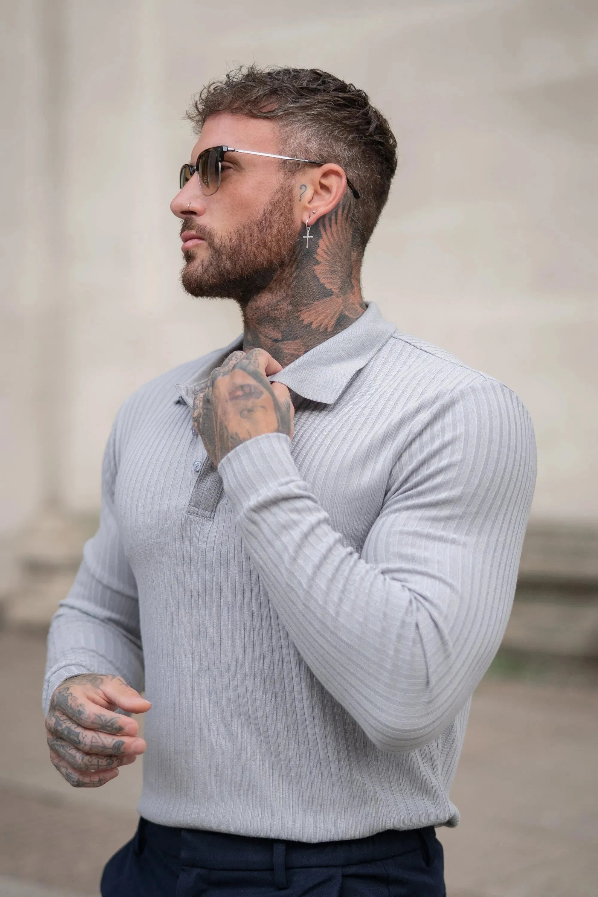 ZARVI RIBBED LONGSLEEVE POLO