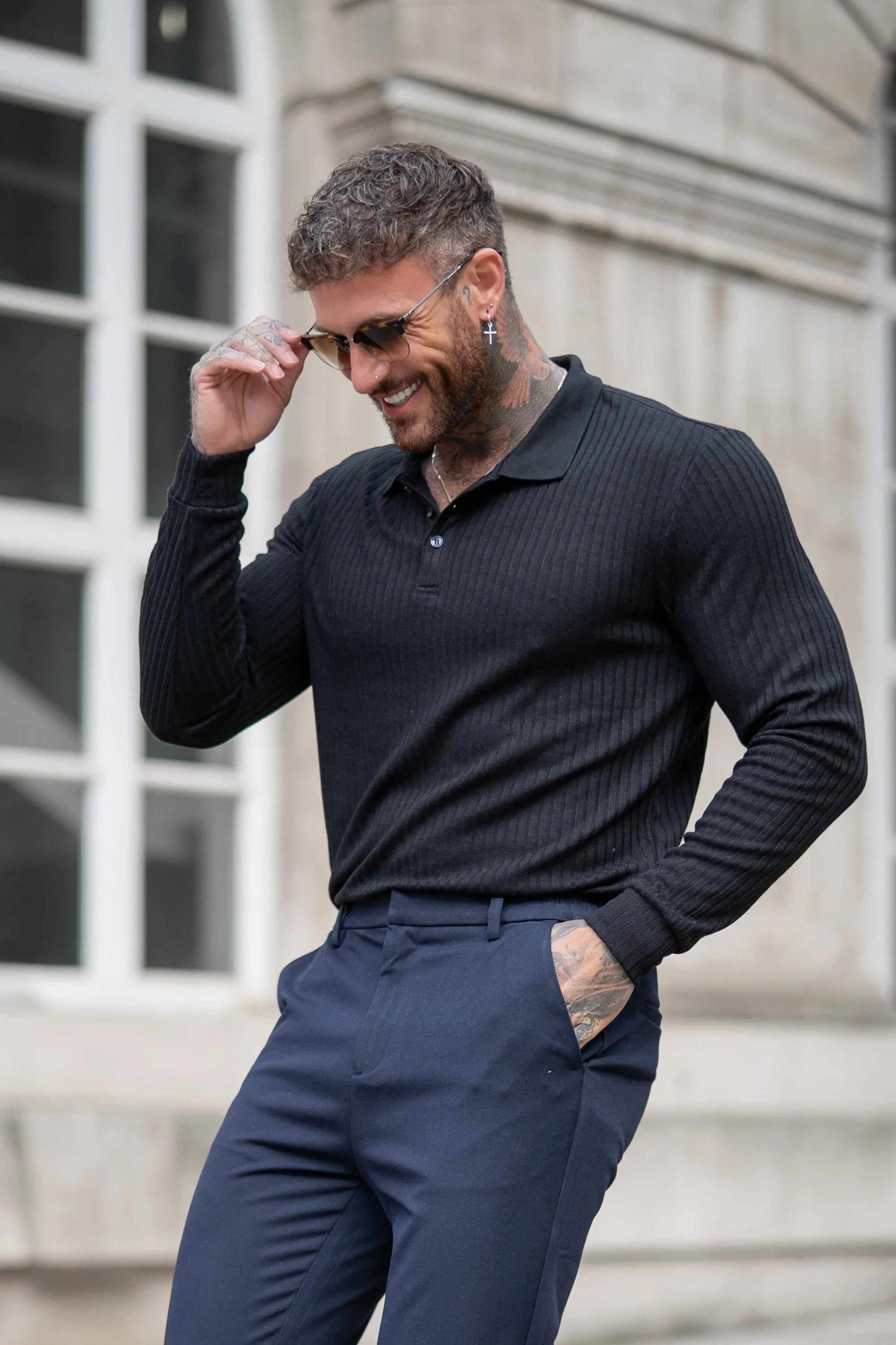 ZARVI RIBBED LONGSLEEVE POLO