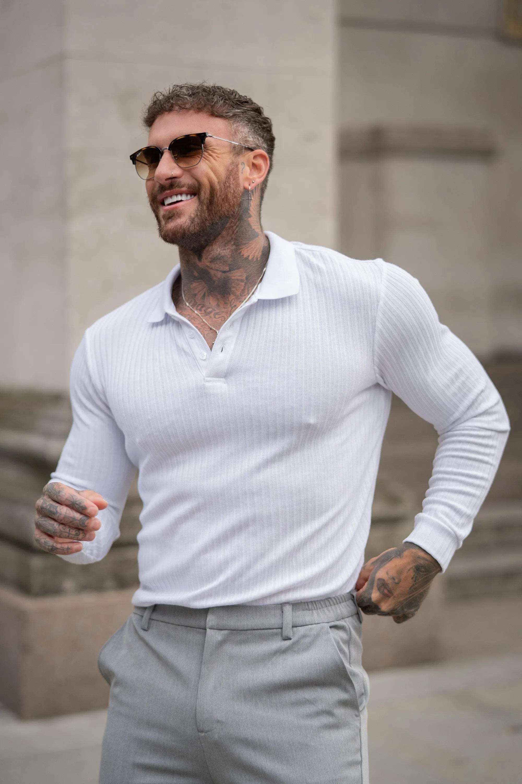 ZARVI RIBBED LONGSLEEVE POLO