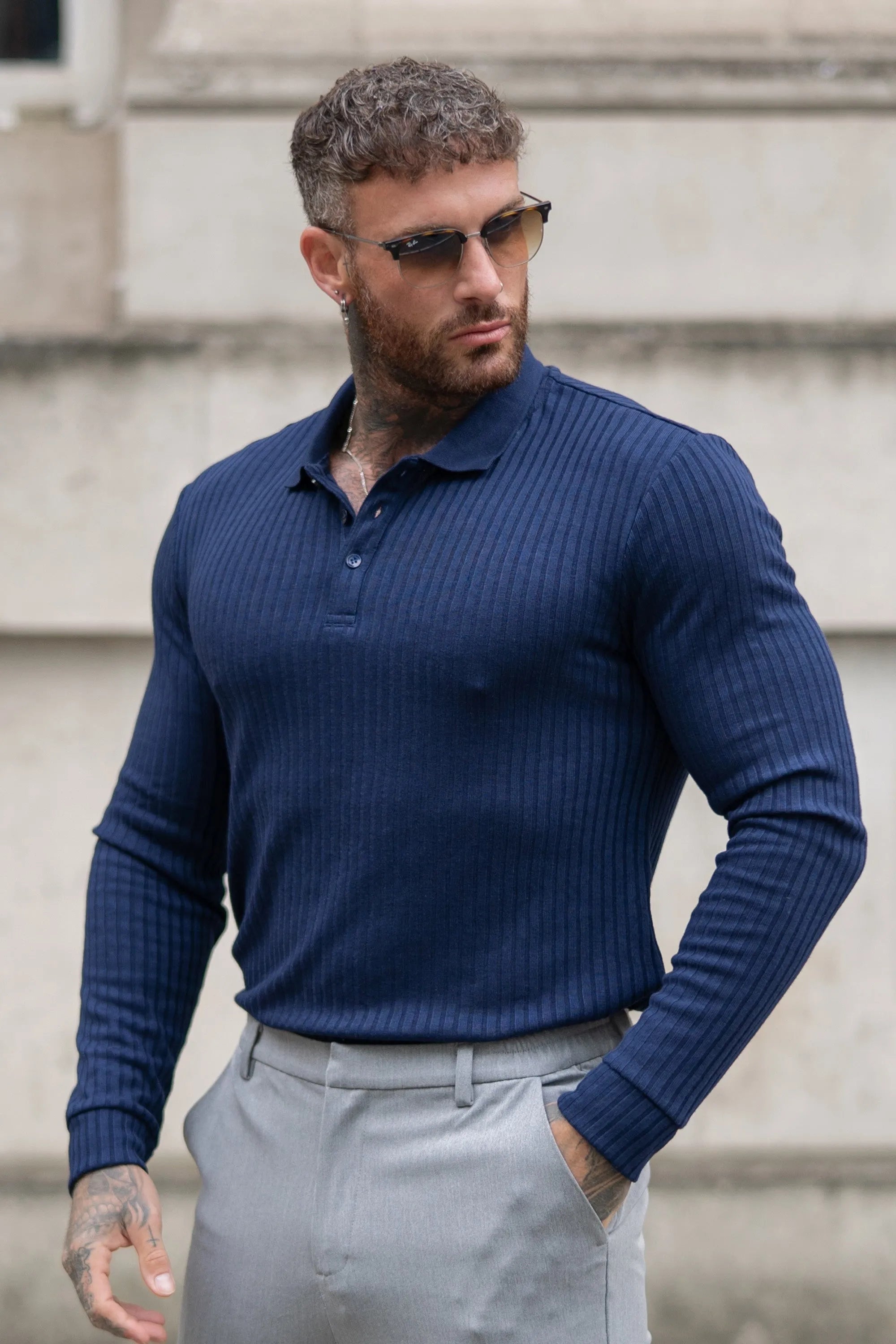 ZARVI RIBBED LONGSLEEVE POLO