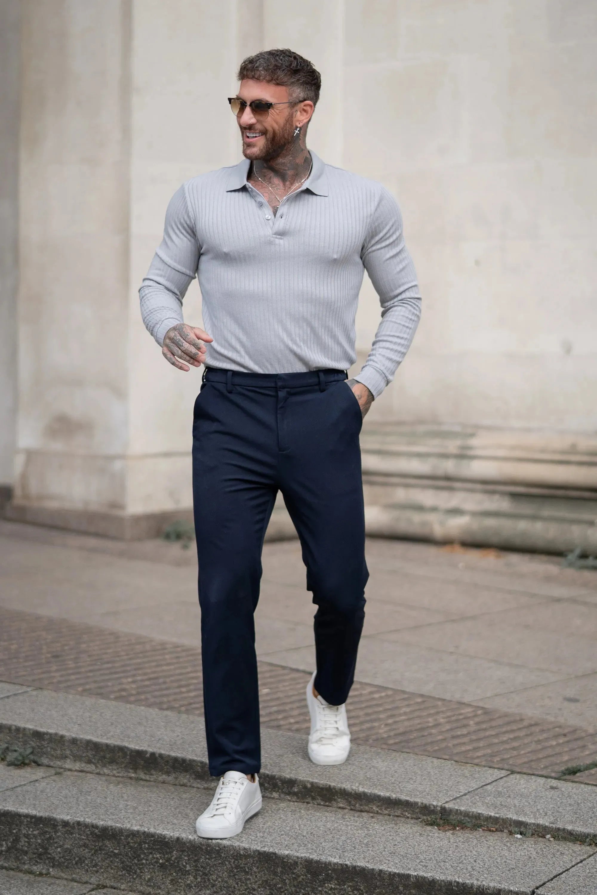 ZARVI RIBBED LONGSLEEVE POLO