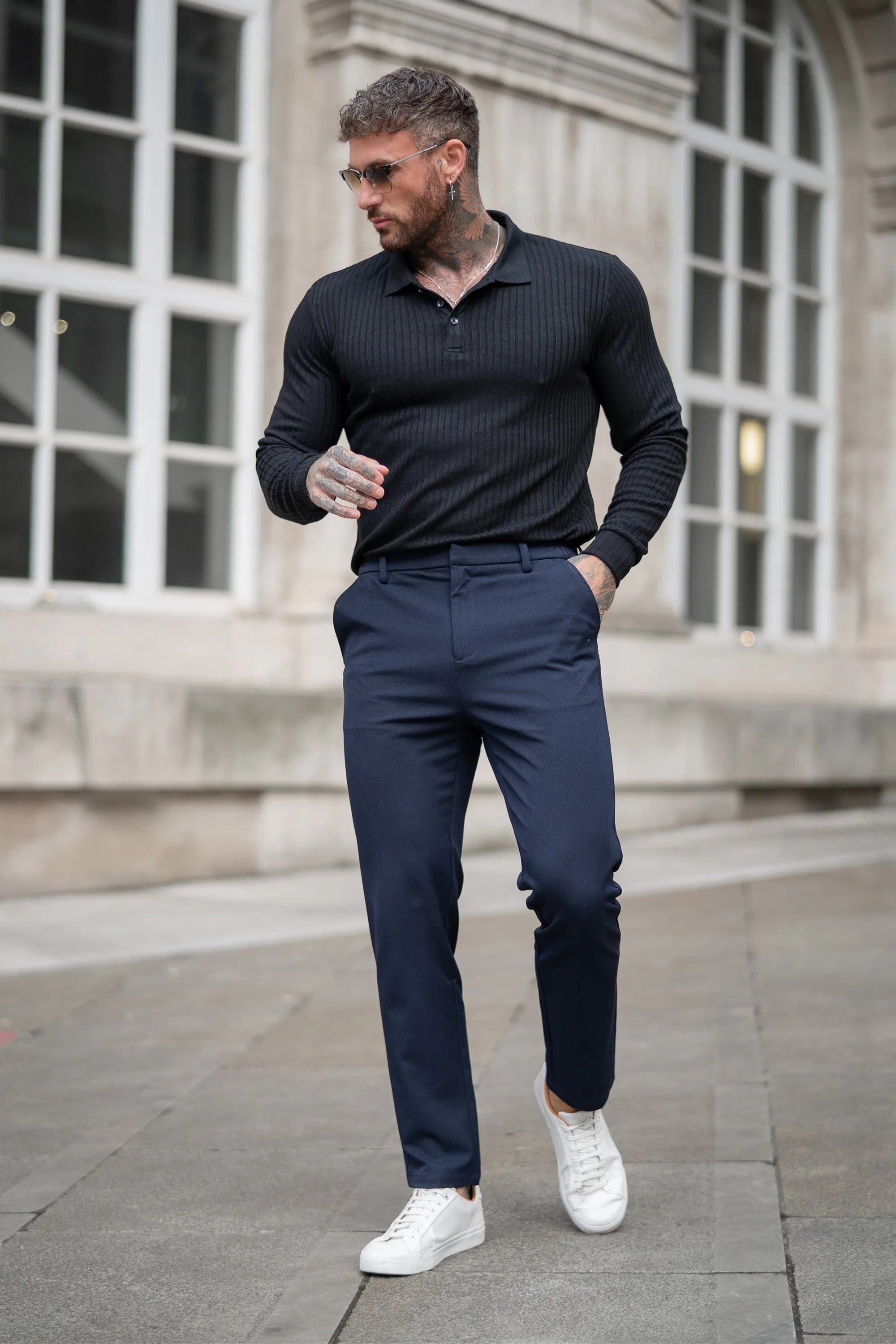 ZARVI RIBBED LONGSLEEVE POLO