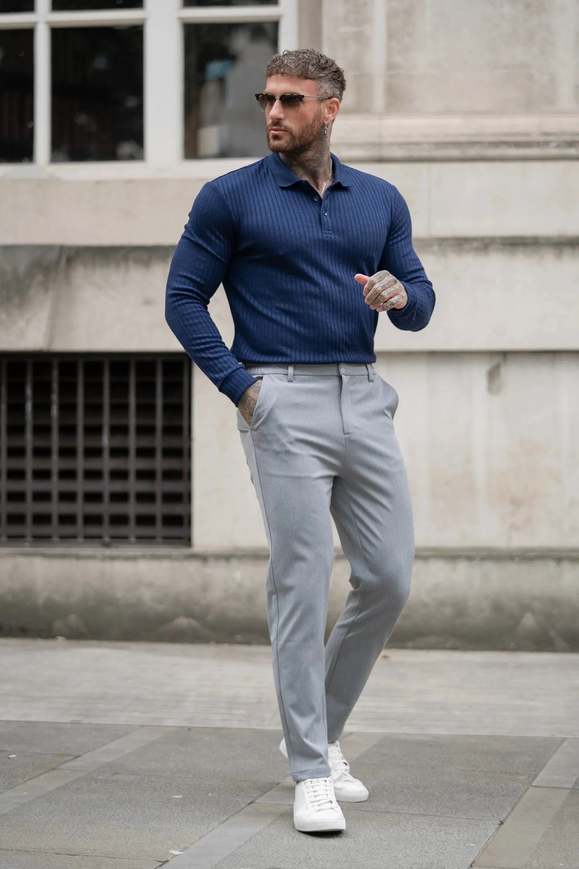 ZARVI RIBBED LONGSLEEVE POLO